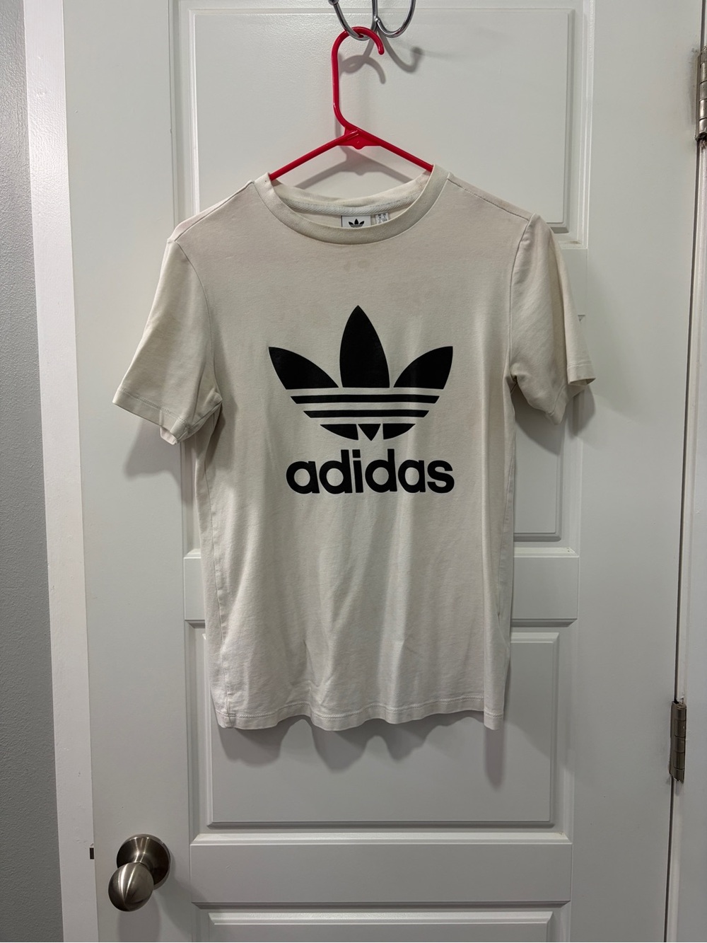 Adidas Originals white t-shirt with black logo, size